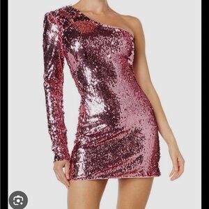Bardot One Shoulder Sequin Dress in Pink